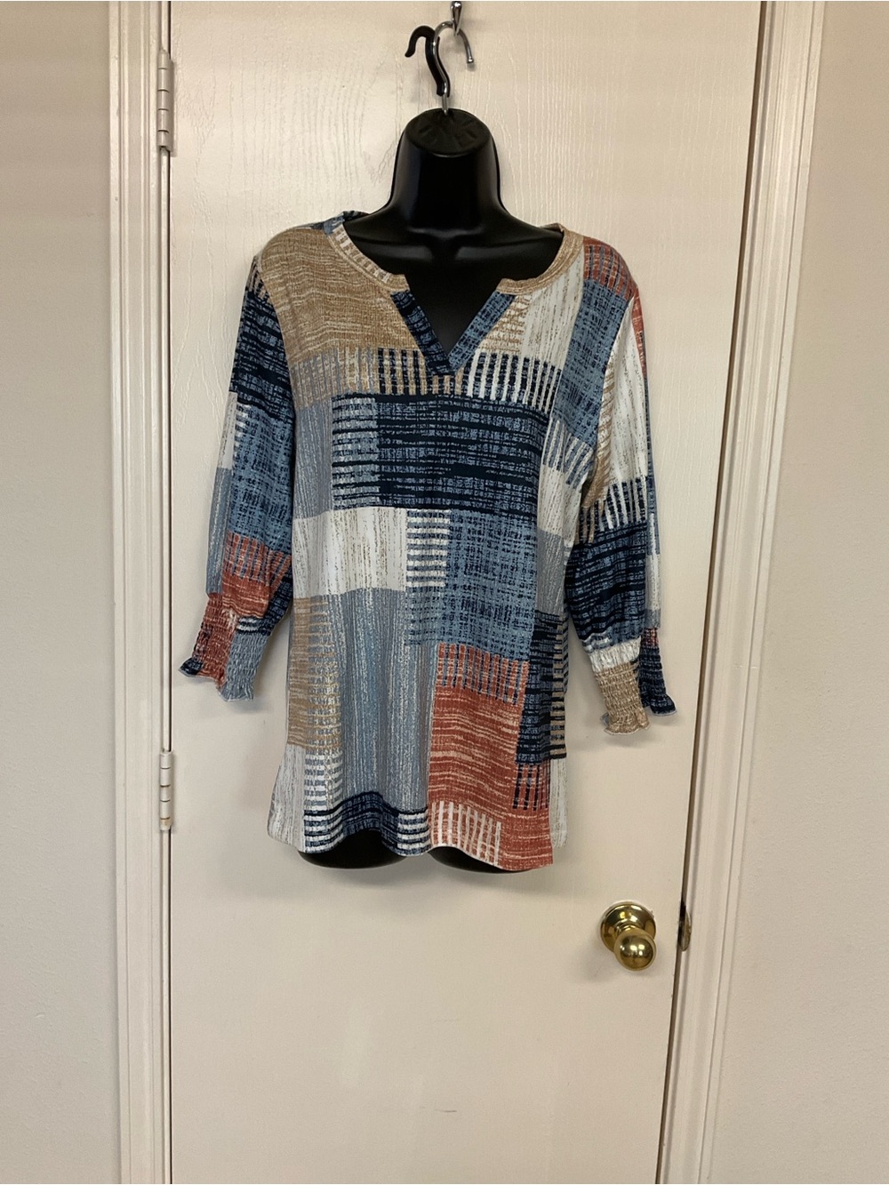 Patchwork Textured V-Neck Tunic - Multi Color